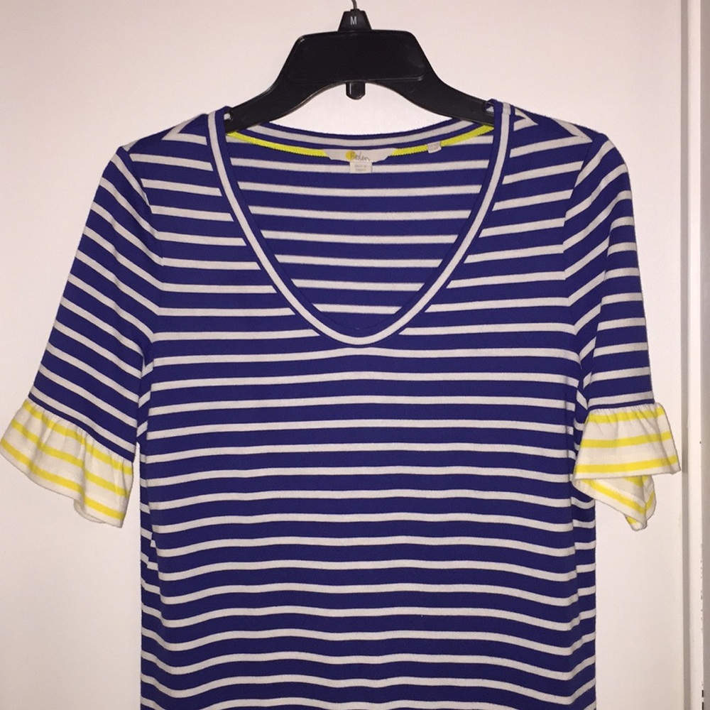 Boden knit stripe dress with flounce sleeves